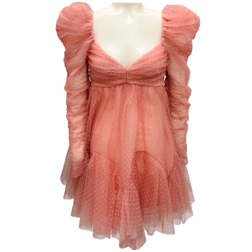 Zimmermann Coral Pink Polka Dot Puff Sleeve Mini Dress
